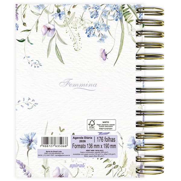 Agenda diária Femmina 2026 2635068 Spiral Fem PT 1 UN