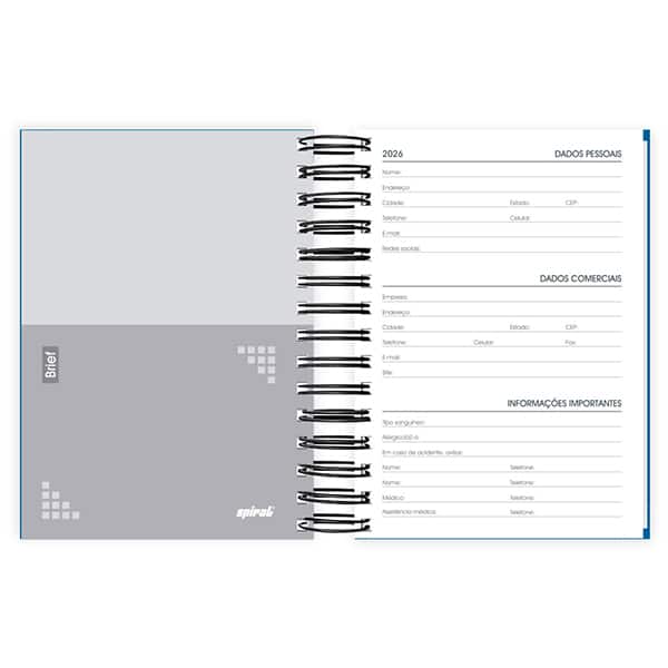 Agenda diária 2026, Brief Case, 176 folhas, Azul, 2633545, Spiral Brf - PT 1 UN