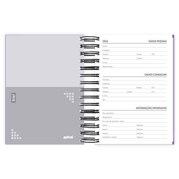 Agenda diária 2026, Brief Case, 176 folhas, Lilás, 2633552, Spiral Brf - PT 1 UN