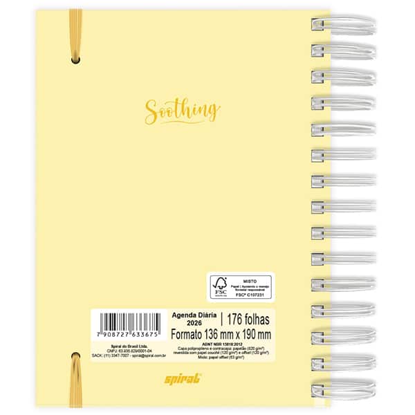 Agenda diária 2026, Soothing, Amarelo, 176 folhas, 2633675, Spiral Soot - PT 1 UN