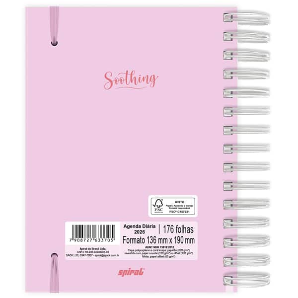 Agenda diária 2026, Soothing, Rosa, 176 folhas, 2633705, Spiral Soot - PT 1 UN