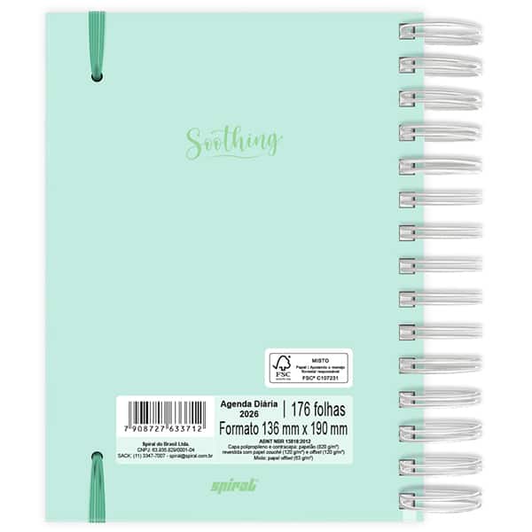 Agenda diária 2026, Soothing, Verde, 176 folhas, 2633712, Spiral Soot - PT 1 UN