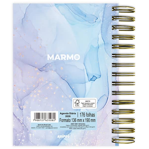Agenda diária 2026, Marmo, 176 folhas, 2635082, Spiral Mrm - PT 1 UN