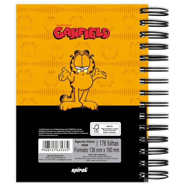 Agenda diária 2026, Garfield, 176 folhas, 2635334, Spiral Gar - PT 1 UN