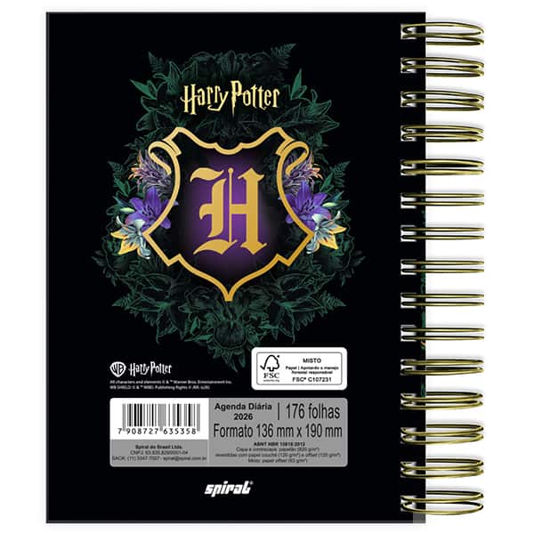 Agenda diária 2026, Harry Potter Hogwarts, 176 folhas, 2635358, Spiral Hpt - PT 1 UN