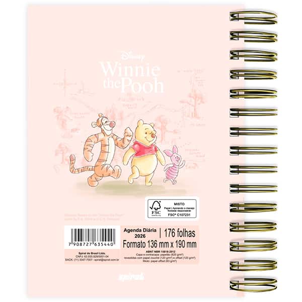 Agenda diária 2026, Ursinho Pooh, 176 folhas, 2635440, Spiral Pooh - PT 1 UN