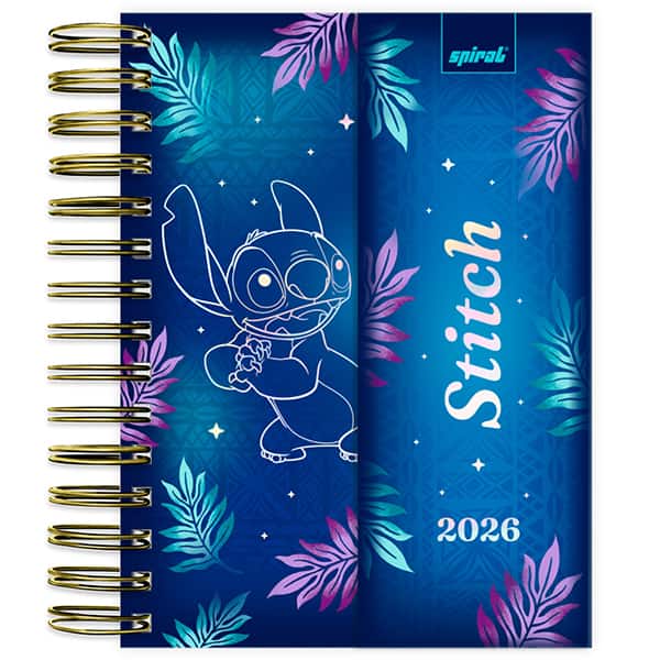 Agenda diária dobrável com imã 2026, Stitch, 176 folhas, 2635501, Spiral Ds - PT 1 UN
