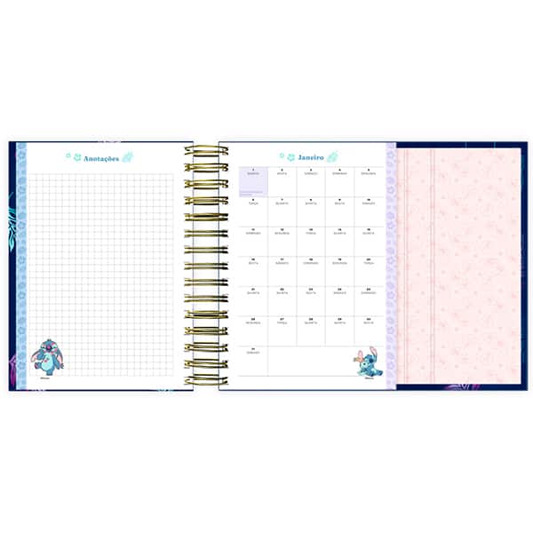 Agenda diária dobrável com imã 2026, Stitch, 176 folhas, 2635501, Spiral Ds - PT 1 UN