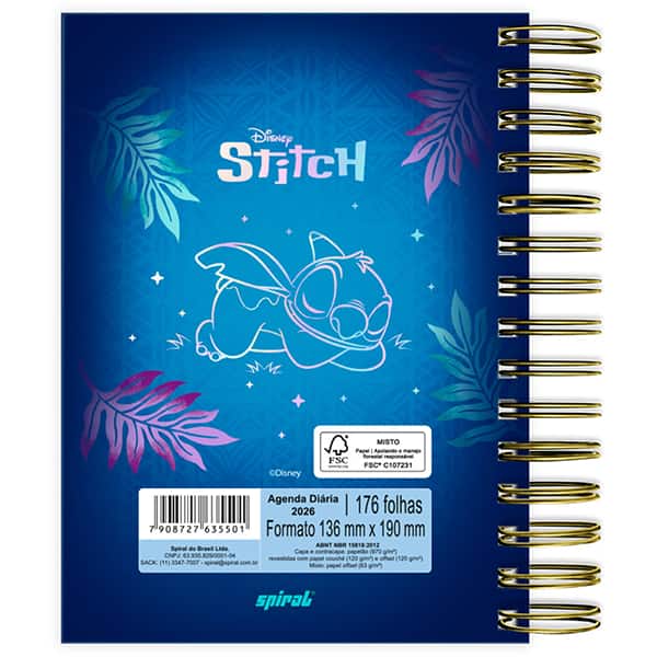 Agenda diária dobrável com imã 2026, Stitch, 176 folhas, 2635501, Spiral Ds - PT 1 UN