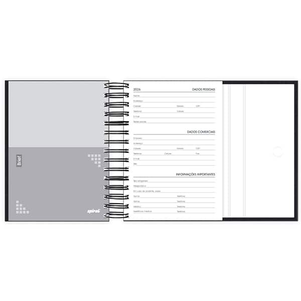 Agenda diária dobrável com imã 2026, Brief Executive, 176 folhas, Preta, 2633583, Spiral Brf Ex - PT 1 UN