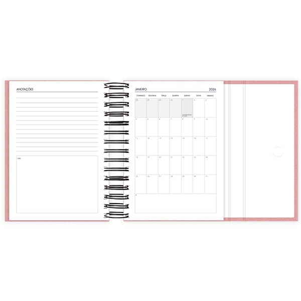 Agenda diária dobrável com imã 2026, Brief Executive, 176 folhas, Rosa, 2633590, Spiral Brf Ex - PT 1 UN