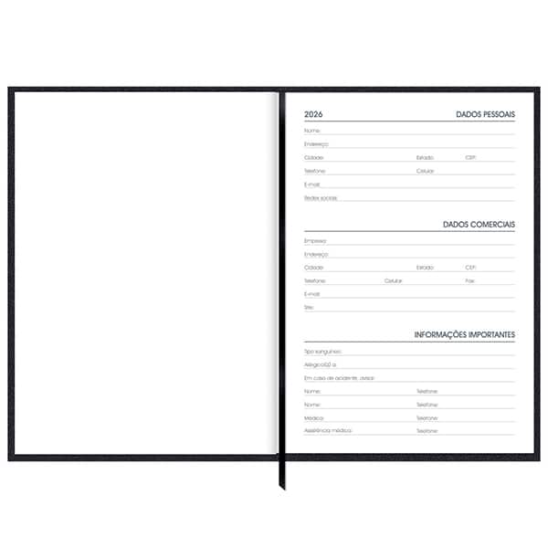 Agenda diária costurada 2026, Brief Executive, 176 folhas, Preta, 2633736, Spiral Brf Ex - PT 1 UN