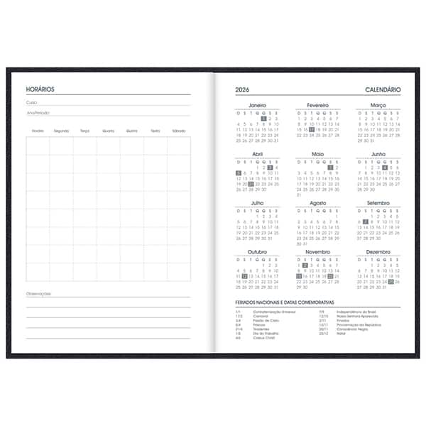 Agenda diária costurada 2026, Brief Executive, 176 folhas, Preta, 2633736, Spiral Brf Ex - PT 1 UN
