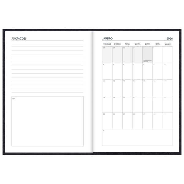 Agenda diária costurada 2026, Brief Executive, 176 folhas, Preta, 2633736, Spiral Brf Ex - PT 1 UN