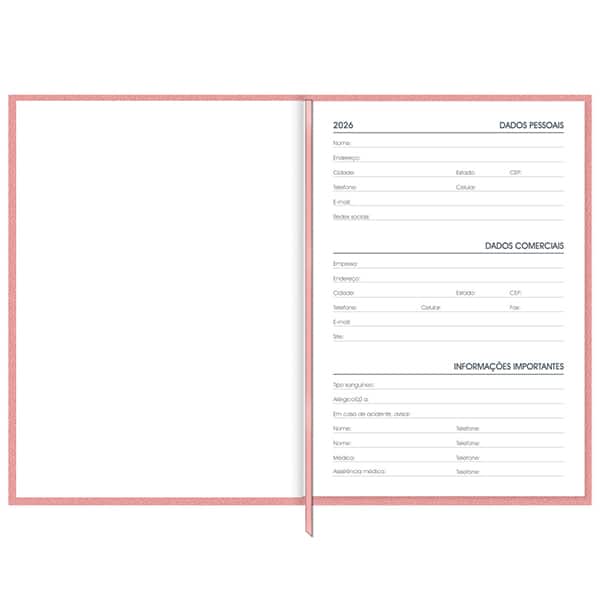 Agenda diária costurada 2026, Brief Executive, 176 folhas, Rosa, 2633743, Spiral Brf Ex - PT 1 UN