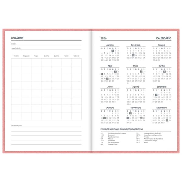 Agenda diária costurada 2026, Brief Executive, 176 folhas, Rosa, 2633743, Spiral Brf Ex - PT 1 UN