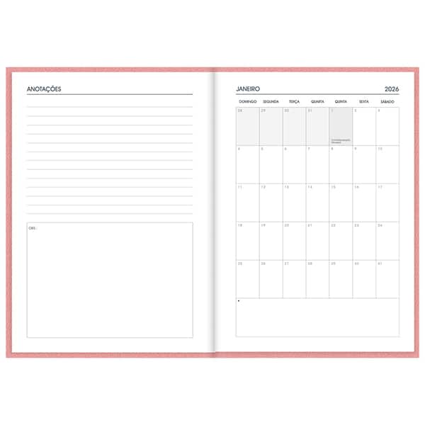 Agenda diária costurada 2026, Brief Executive, 176 folhas, Rosa, 2633743, Spiral Brf Ex - PT 1 UN