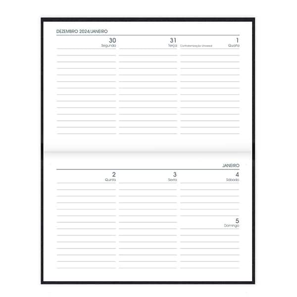 Agenda de bolso semanal costurada, 64 folhas, 2026, Preto, 2633484, Brief Executive - PT 1 UN