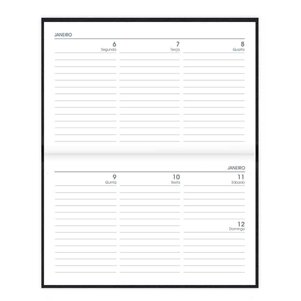 Agenda de bolso semanal costurada, 64 folhas, 2026, Preto, 2633484, Brief Executive - PT 1 UN