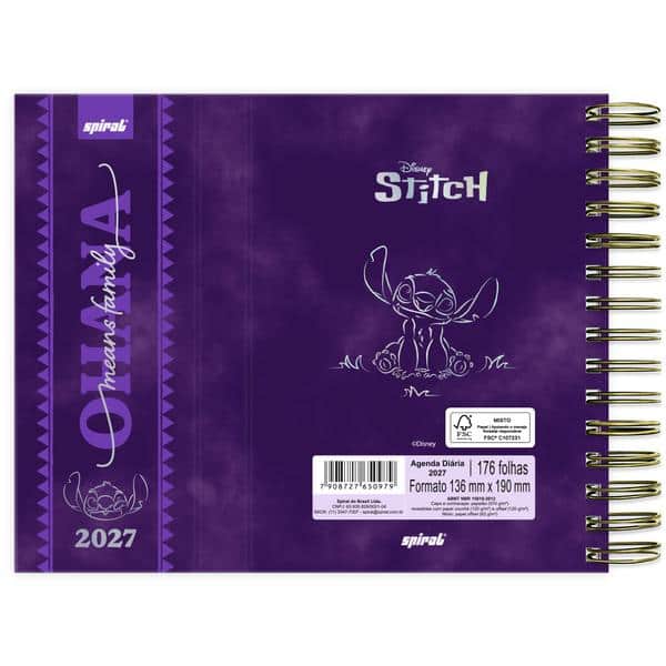 Agenda diária 2027 com aba imantada, Stitch, 176 folhas, 2750979, Spiral Ds - PT 1 UN Agenda diária 2027 com aba imantada, Stitch, 176 folhas, 2750979, Spiral Ds - PT 1 UN