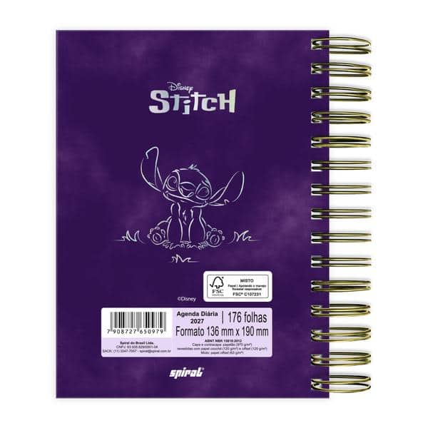 Agenda diária 2027 com aba imantada, Stitch, 176 folhas, 2750979, Spiral Ds - PT 1 UN Agenda diária 2027 com aba imantada, Stitch, 176 folhas, 2750979, Spiral Ds - PT 1 UN