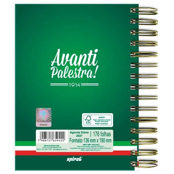 Agenda Diária 2027, Palmeiras F.C, 176 folhas, Capa Dura, 2759422, Spiral Pal - PT 1 UN Agenda Diária 2027, Palmeiras F.C, 176 folhas, Capa Dura, 2759422, Spiral Pal - PT 1 UN