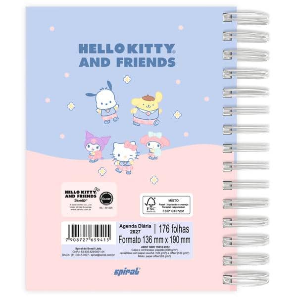 Agenda diária 2027, Hello Kitty e Amigos, 176 folhas, 2759415, Spiral Hka - PT 1 UN Agenda diária 2027, Hello Kitty e Amigos, 176 folhas, 2759415, Spiral Hka - PT 1 UN