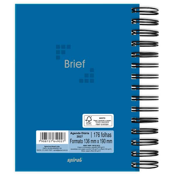 Agenda diária 2027 Brief, 176 folhas, Azul, 2749027, Spiral Brf - PT 1 UN