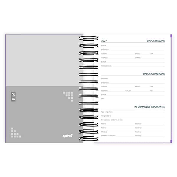 Agenda diária 2027 Brief, 176 folhas, Lilás, 2749034, Spiral Brf - PT 1 UN