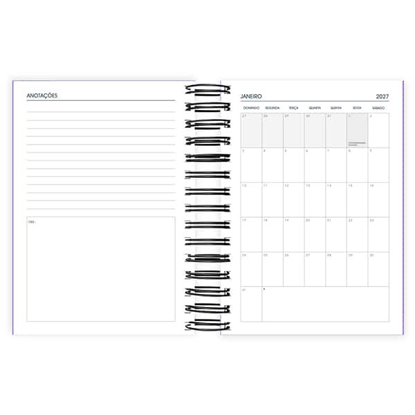 Agenda diária 2027 Brief, 176 folhas, Lilás, 2749034, Spiral Brf - PT 1 UN