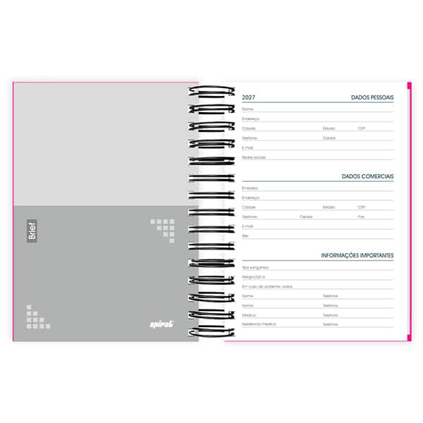 Agenda diária 2027 Brief, 176 folhas, Rosa, 2749058, Spiral Brf - PT 1 UN