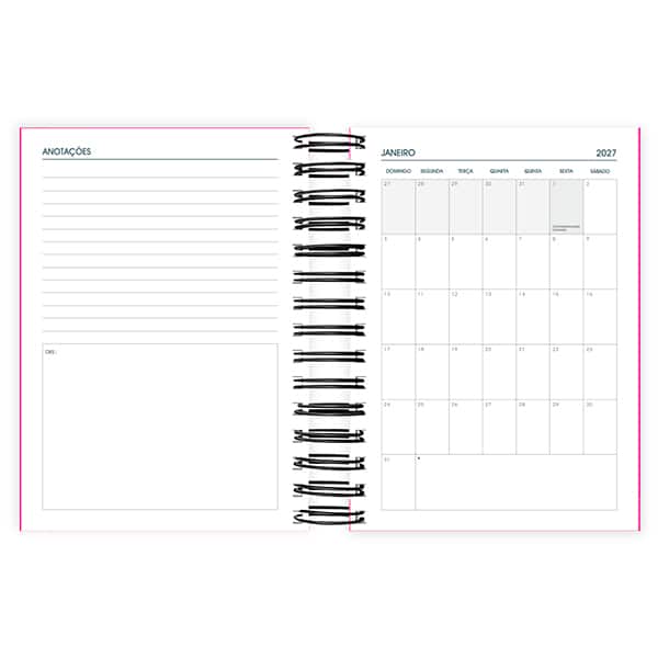 Agenda diária 2027 Brief, 176 folhas, Rosa, 2749058, Spiral Brf - PT 1 UN