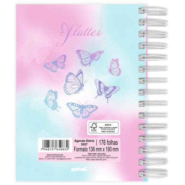 Agenda diária 2027, Flutter, 176 folhas, 2750832, Spiral Flu - PT 1 UN