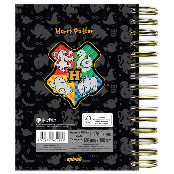 Agenda diária 2027, Harry Potter Charms, 176 folhas, 2750863, Spiral Hpc - PT 1 UN Agenda diária 2027, Harry Potter Charms, 176 folhas, 2750863, Spiral Hpc - PT 1 UN