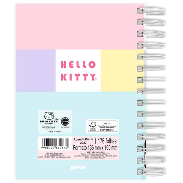 Agenda diária 2027, Hello Kitty, 176 folhas, 2750870, Spiral Hki - PT 1 UN