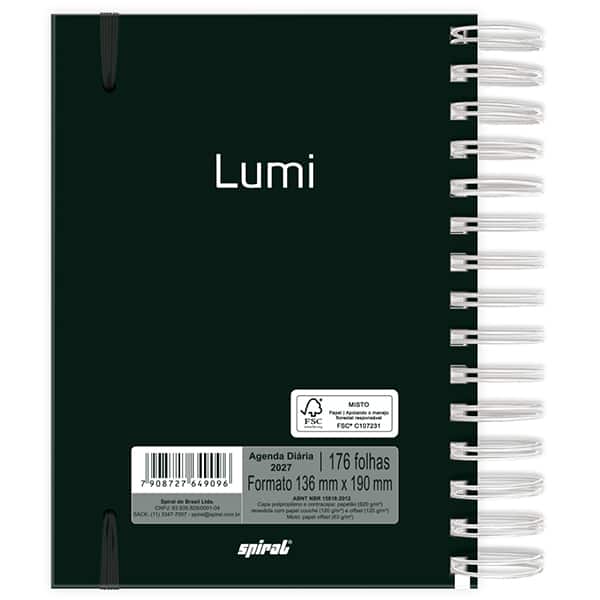 Agenda diária espi 136mmx190mm Lumi preto 2027 2749096 Spiral Lumi PT 1 UN Agenda diária espi 136mmx190mm Lumi preto 2027 2749096 Spiral Lumi PT 1 UN