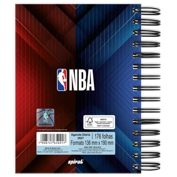 Agenda diária espi 136mmx190mm NBA 2027 2750917 Spiral Nba PT 1 UN Agenda diária espi 136mmx190mm NBA 2027 2750917 Spiral Nba PT 1 UN