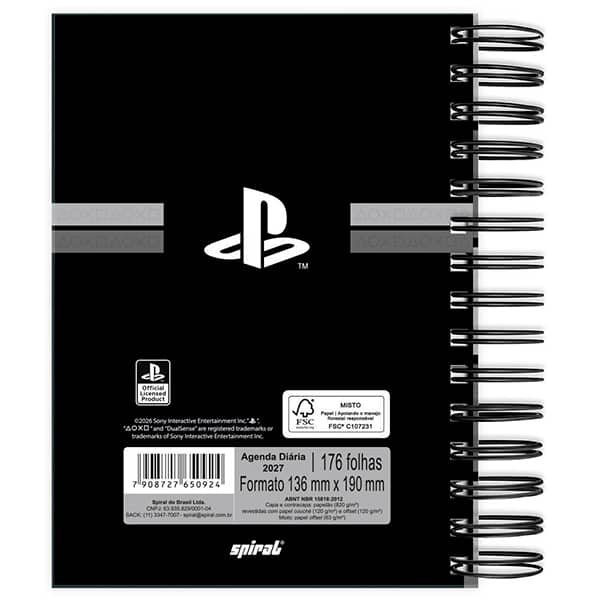 Agenda diária 2027 Playstation, 176 folhas, 2750924, Spiral Ps - PT 1 UN