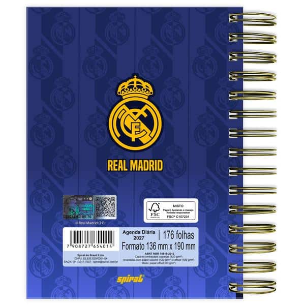 Agenda diária 2027, Real Madrid, 176 folhas, 2754014, Spiral Rea - PT 1 UN Agenda diária 2027, Real Madrid, 176 folhas, 2754014, Spiral Rea - PT 1 UN