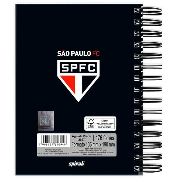 Agenda diária 2027, São Paulo FC, 176 folhas, 2750948, Spiral SPFC - PT 1 UN