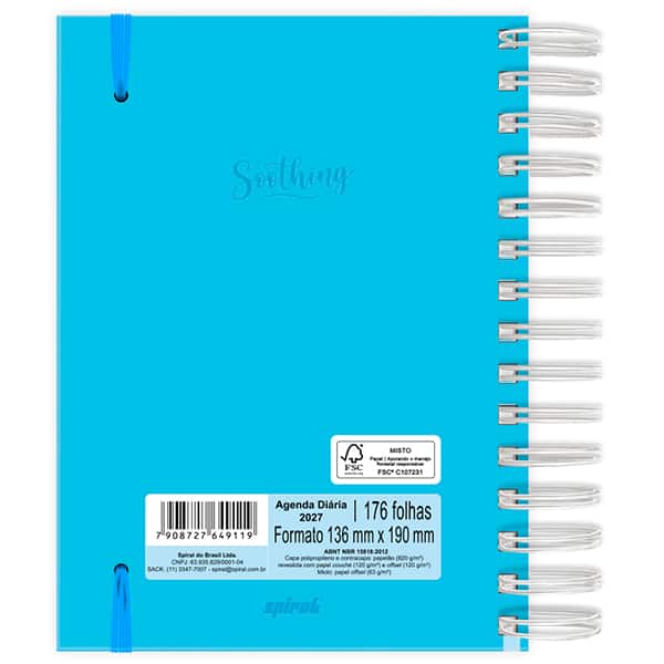 Agenda diária 2027, Soothing, Azul, 176 folhas, fechamento em elástico, 2749119, Spiral Soot - PT 1 UN