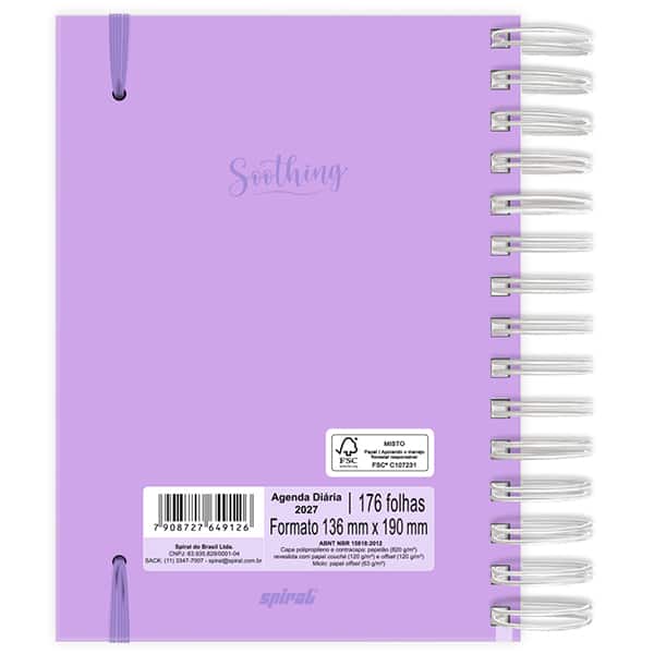 Agenda diária 2027, Soothing, Lilás, 176 folhas, fechamento em elástico, 2749126, Spiral Soot - PT 1 UN Agenda diária 2027, Soothing, Lilás, 176 folhas, fechamento em elástico, 2749126, Spiral Soot - PT 1 UN
