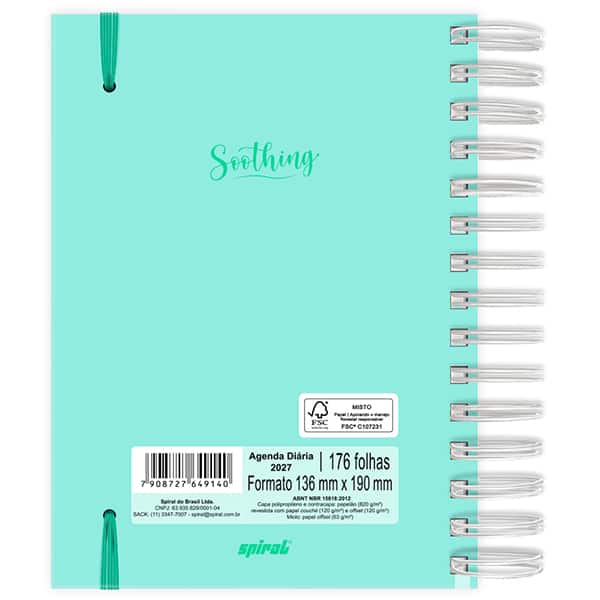 Agenda diária 2027, Soothing, Verde, 176 folhas, fechamento em elástico, 2749140, Spiral Soot - PT 1 UN Agenda diária 2027, Soothing, Verde, 176 folhas, fechamento em elástico, 2749140, Spiral Soot - PT 1 UN