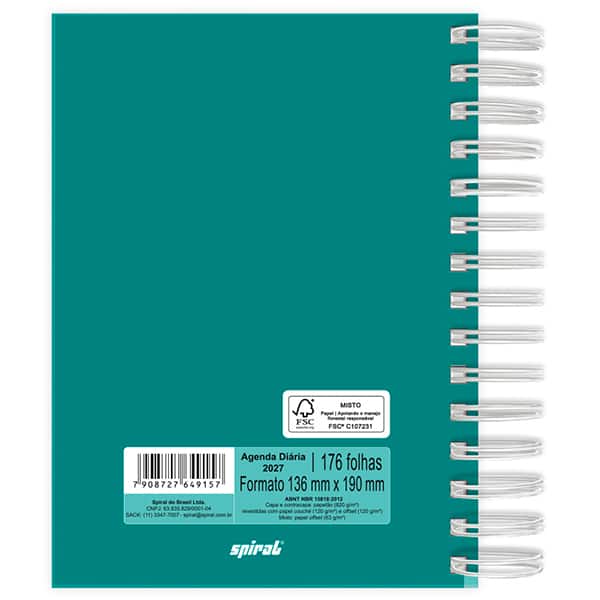Agenda diária 2027 Spiral, 176 folhas, Verde, 2749157, Spiral - PT 1 UN