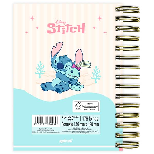 Agenda diária 2027, Stitch, 176 folhas, 2750962, Spiral Ds - PT 1 UN