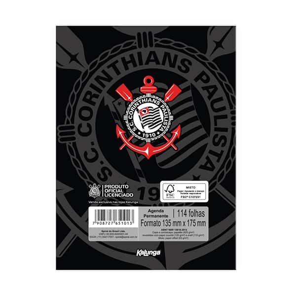 Agenda escolar permanente, Corinthians, 114 folhas, 2751013, Spiral Sccp - PT 1 UN Agenda escolar permanente, Corinthians, 114 folhas, 2751013, Spiral Sccp - PT 1 UN