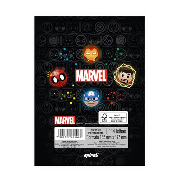 Agenda escolar permanente, Marvel Emoji, 114 folhas, 2751068, Spiral Mve - PT 1 UN Agenda escolar permanente, Marvel Emoji, 114 folhas, 2751068, Spiral Mve - PT 1 UN