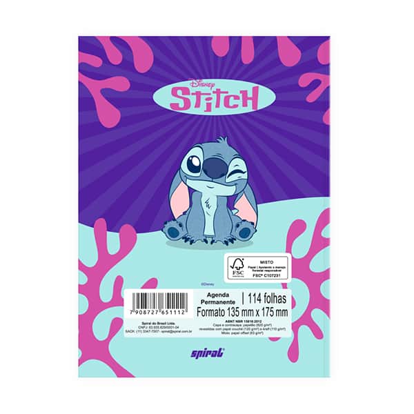 Agenda escolar permanente, Stitch, 114 folhas, 2751112, Spiral Ds - PT 1 UN Agenda escolar permanente, Stitch, 114 folhas, 2751112, Spiral Ds - PT 1 UN