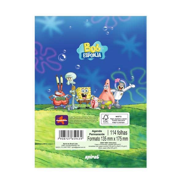 Agenda escolar permanente, Bob Esponja, 114 folhas, 2759439, Spiral Bob - PT 1 UN Agenda escolar permanente, Bob Esponja, 114 folhas, 2759439, Spiral Bob - PT 1 UN