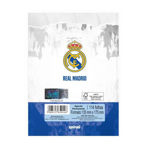 Agenda escolar permanente, Real Madrid, 114 folhas, 2759446, Spiral Rea - PT 1 UN Agenda escolar permanente, Real Madrid, 114 folhas, 2759446, Spiral Rea - PT 1 UN